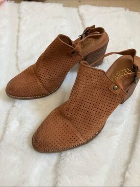 Franco Sarto Perforated Tan Suede Slingback Mules